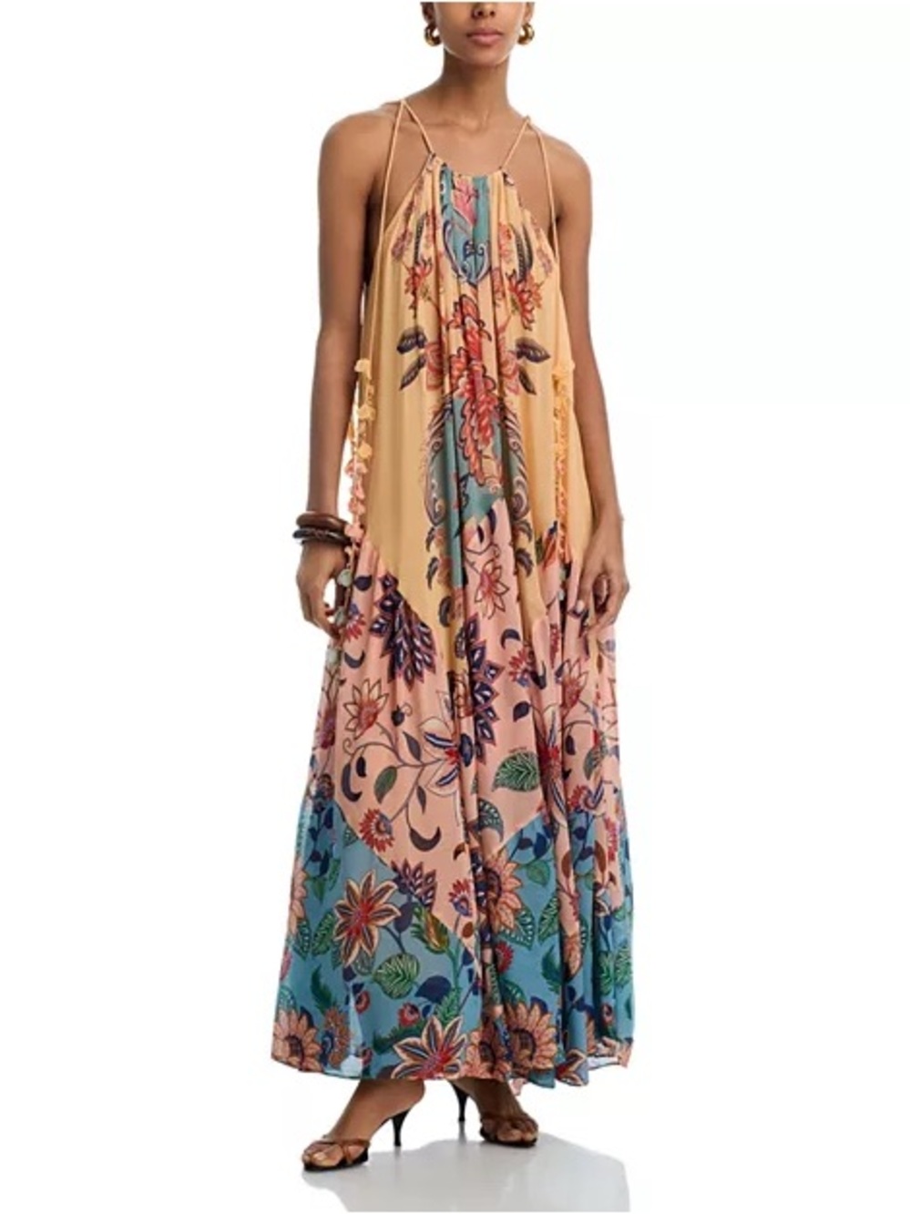 Farm Rio Multicolor Boho Floral Delhi Pleated Maxi Dress
